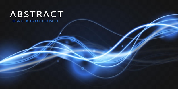 Vector de onda de rastro azul claro Luz fluorescente azul brillante líneas curvas suaves Luz fluorescente de láser de neón