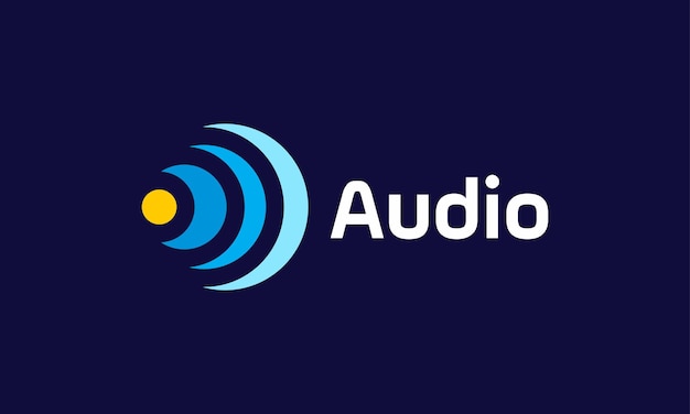 El vector de la onda de sonido del logotipo de audio toca el ecualizador de música, el volumen estéreo, el espectro de afinación, la frecuencia.