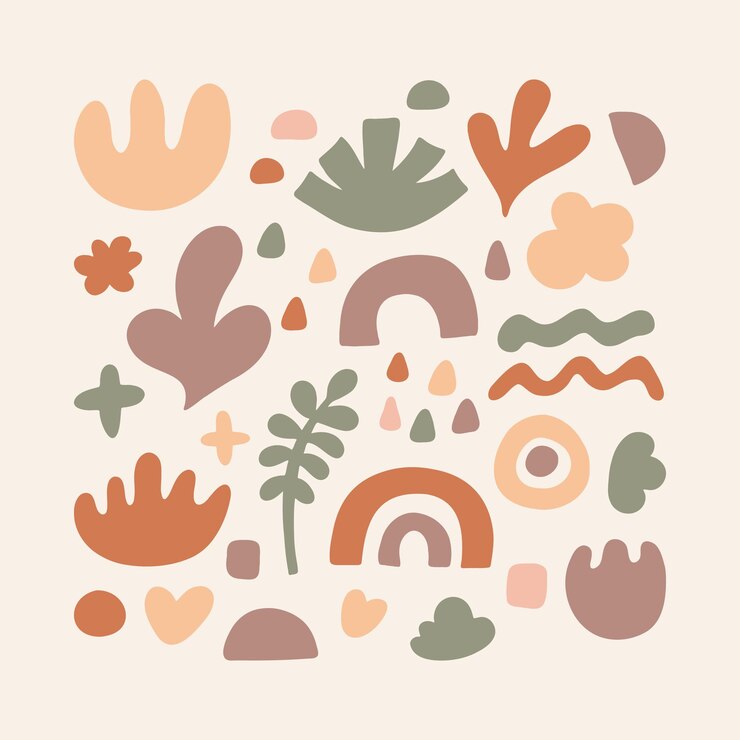 Vector vector organic doodle shapes set elementos botánicos coloridos naturales abstractos simples a mano alzada