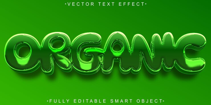Vector vector orgánico brillante verde efecto de texto de objeto inteligente totalmente editable