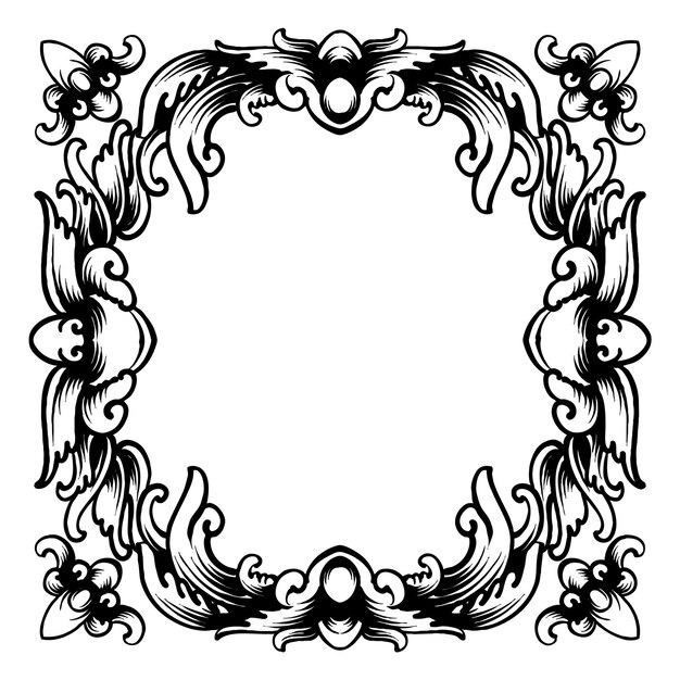 Vector ornamento blanco y negro grabado marco barroco ilustración vintage