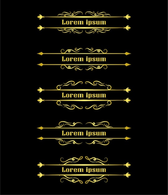 Vector de ornamento de colección de conjunto de elementos de bordes de oro