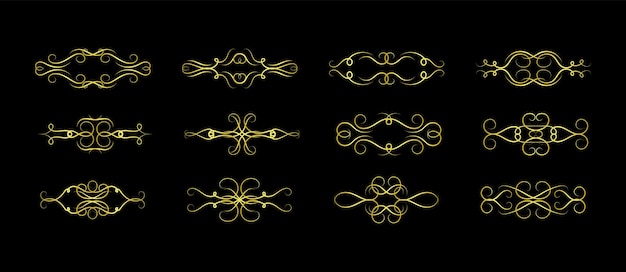 Vector de ornamento de colección de conjunto de elementos de bordes de oro