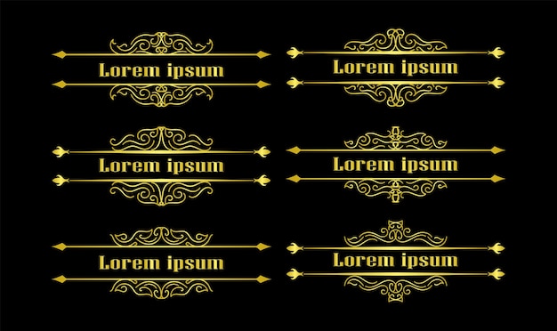 Vector de ornamento de colección de conjunto de elementos de fronteras de oro