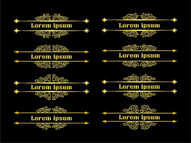 Vector de ornamento de colección de conjunto de elementos de fronteras de oro