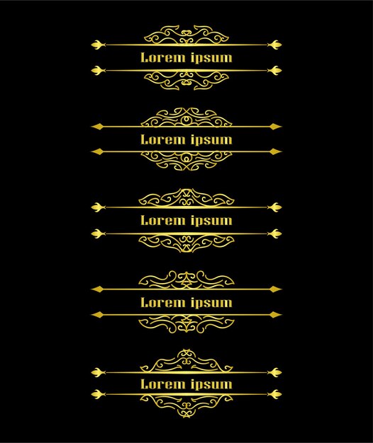 Vector de ornamento de colección de conjunto de elementos de fronteras de oro