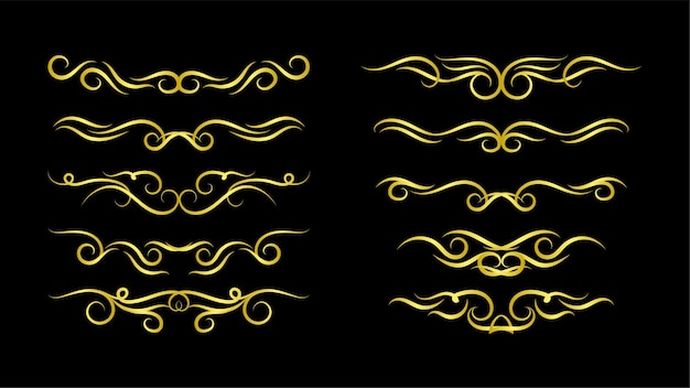 Vector de ornamento de colección de conjunto de elementos de fronteras de oro