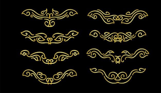 Vector de ornamento de colección de conjunto de elementos de fronteras de oro