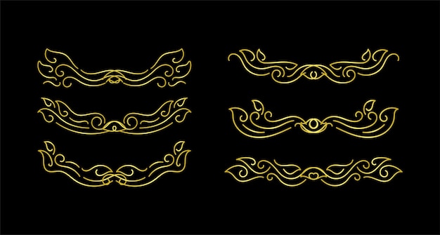 Vector de ornamento de colección de conjunto de elementos de fronteras de oro