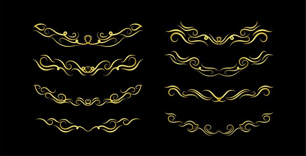 Vector de ornamento de colección de conjunto de elementos de fronteras de oro