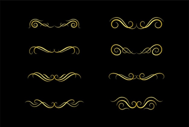 Vector de ornamento de colección de conjunto de elementos de fronteras de oro