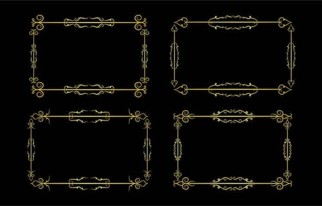 Vector de ornamento de colección de conjunto de elementos de fronteras de oro