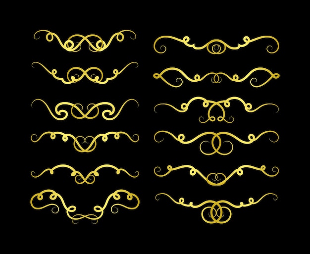 Vector de ornamento de colección de conjunto de elementos de fronteras de oro