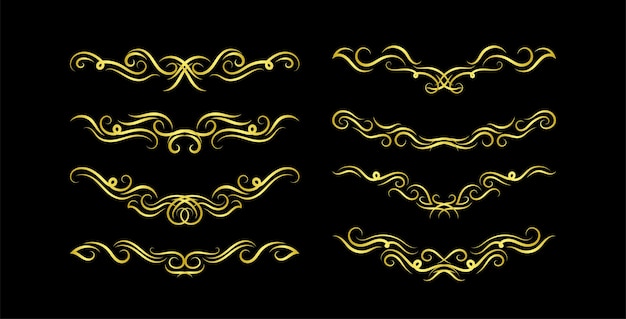 Vector de ornamento de colección de conjunto de elementos de fronteras de oro