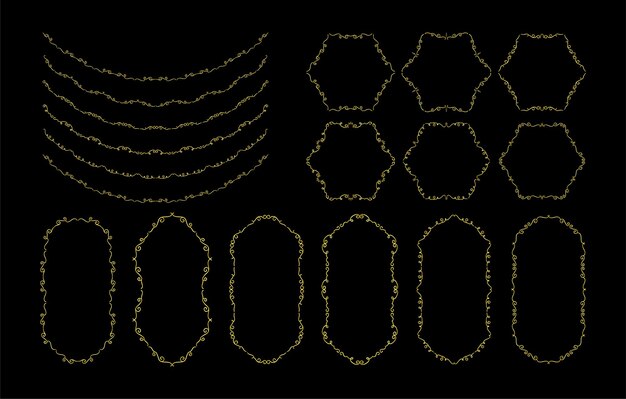 Vector de ornamento de colección de conjunto de elementos de fronteras de oro