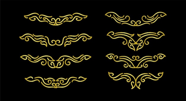 Vector de ornamento de colección de conjunto de elementos de fronteras de oro