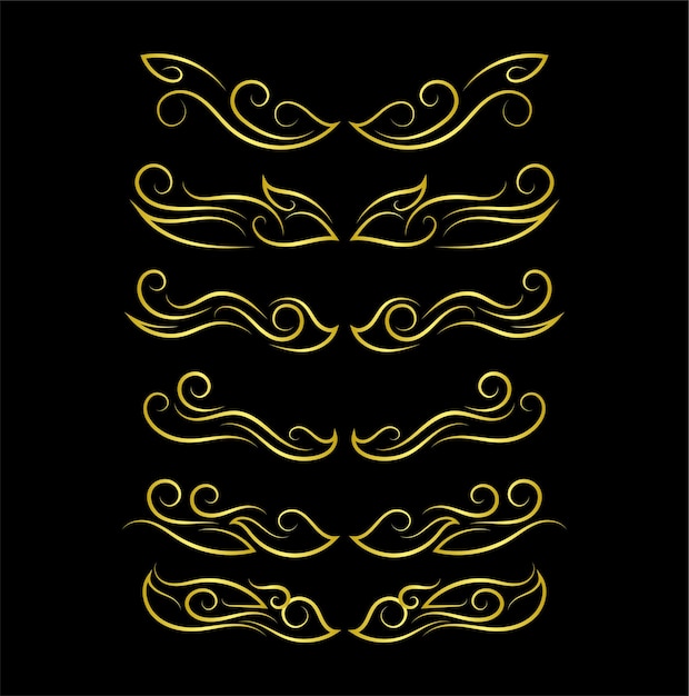 Vector de ornamento de colección de conjunto de elementos de fronteras de oro