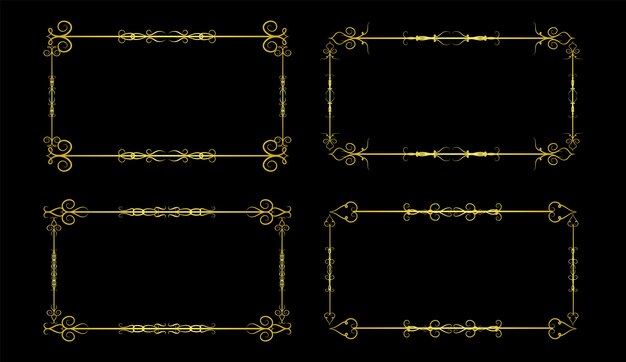 Vector de ornamento de colección de conjunto de elementos de fronteras de oro