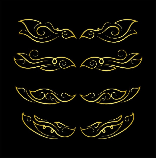 Vector de ornamento de colección de conjunto de elementos de fronteras de oro