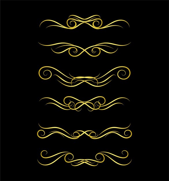 Vector de ornamento de colección de conjunto de elementos de fronteras de oro