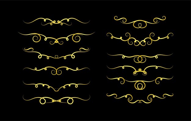 Vector de ornamento de colección de conjunto de elementos de fronteras de oro