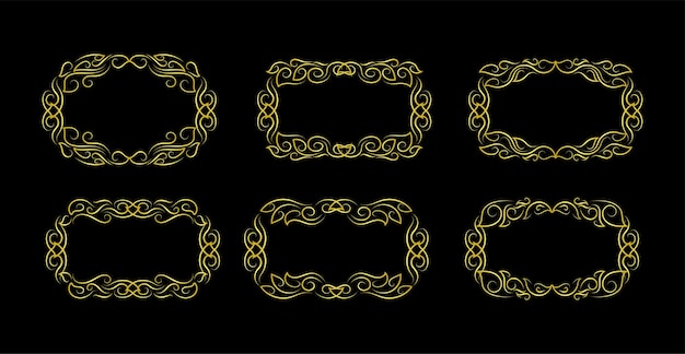 Vector de ornamento de colección de conjunto de elementos de fronteras de oro