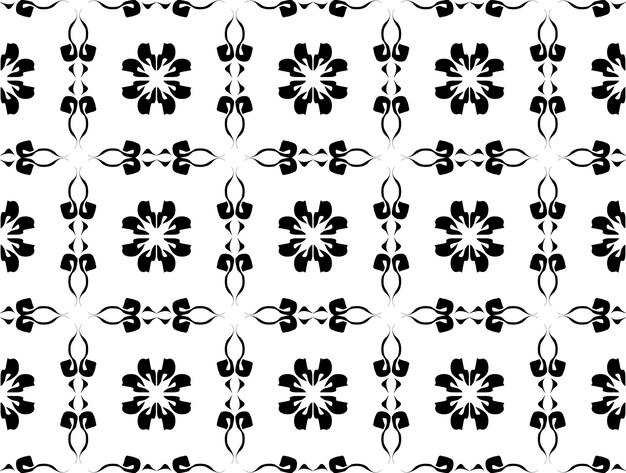 Vector ornamento floral blanco y negro sobre fondo blanco.