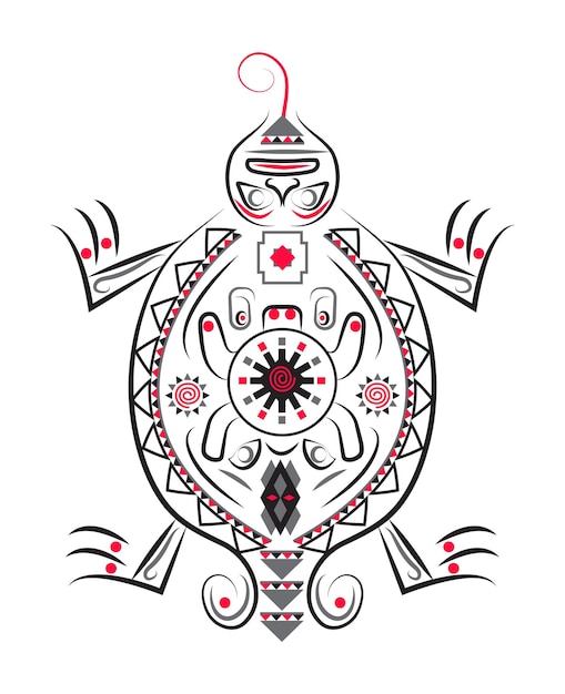 Vector de ornamento de poncho latinoamericano para tarjeta de felicitación bordado de ilustración de tortuga