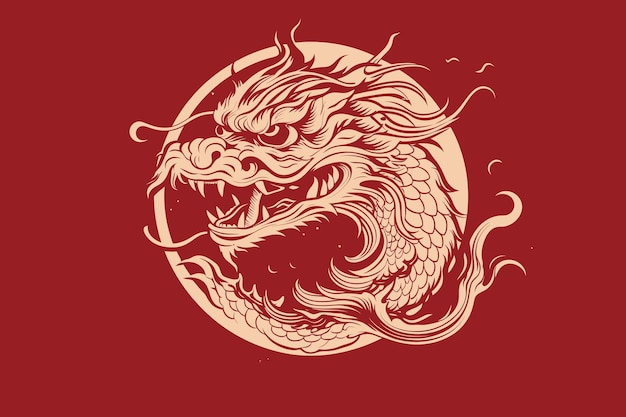 Vector oro adhesivo de dragón chino etiqueta fondo rojo