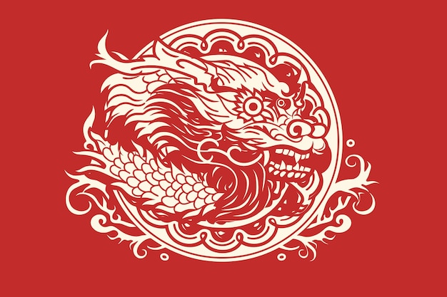 Vector oro adhesivo de dragón chino etiqueta fondo rojo