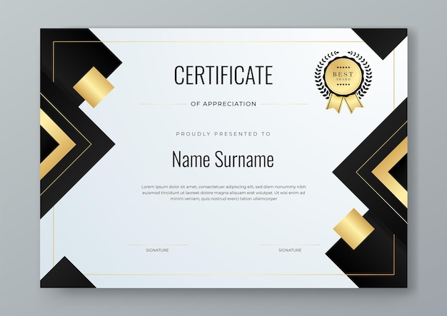 Vector de oro blanco y negro moderno diseño de plantilla corporativa de certificado de lujo