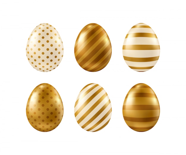 Vector de oro realistas huevos de pascua aislados sobre fondo blanco.