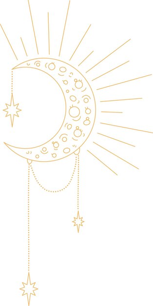 Vector vector de oro svg astrología ilustración. luna creciente con estrellas y rayos. sublimación de astronomía