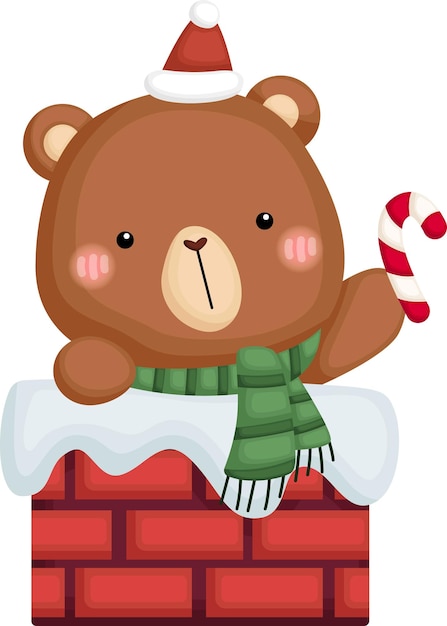 Vector un vector de un oso de navidad que sale de una chimenea