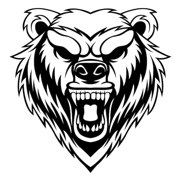 Vector de oso plantilla de vector de diseño de logotipo de oso grizzly en blanco y negro