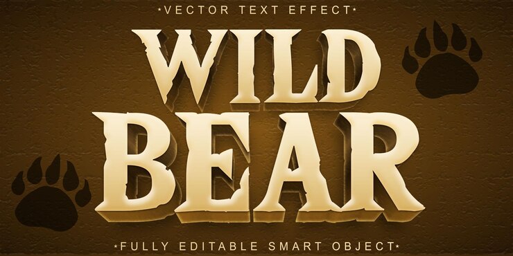 Vector vector de oso salvaje efecto de texto de objeto inteligente totalmente editable