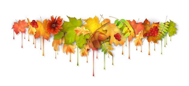 Vector de otoño goteando hojas de pintura