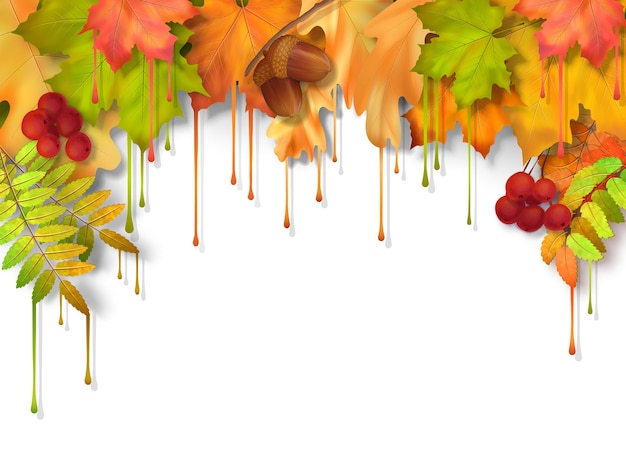 Vector de otoño goteando hojas de pintura