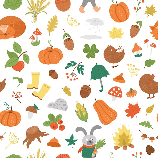 Vector otoño de patrones sin fisuras. Fondo lindo de la temporada de otoño. Papel digital con animales del bosque