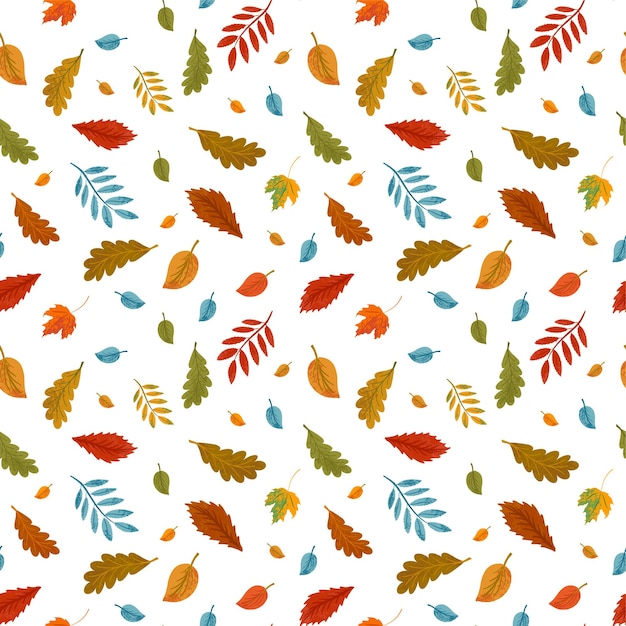 Vector otoño de patrones sin fisuras textura de otoño repetido acogedor follaje de fondo estacional dibujado a mano