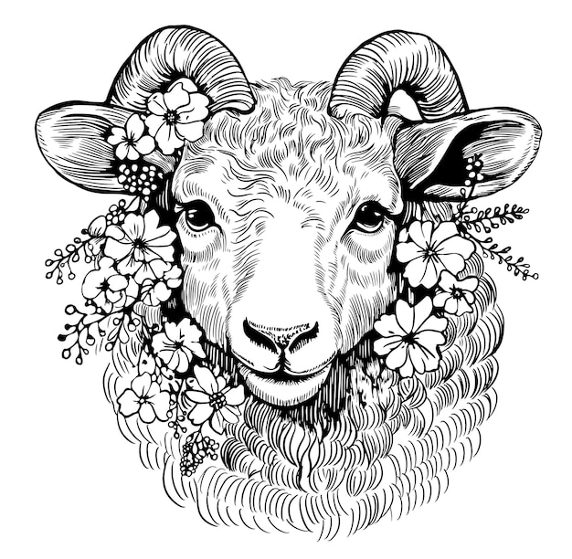 Vector ovejas con flores ilustración dibujada a mano de ovejas vestidas