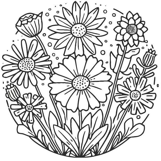 Vector de páginas para colorear flores