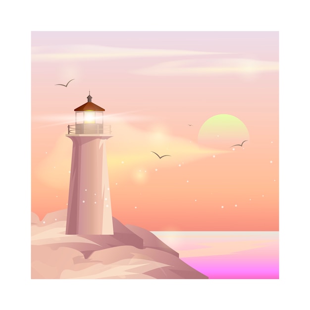 Vector paisaje con faro.