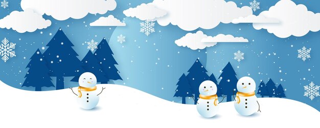 Vector paisaje de invierno de Navidad con árboles, casas, muñeco de nieve, estrellas, ciervos y nieve en estilo 3D. Fondo festivo en capas con podio 3D. Banner de venta de productos de exhibición de Navidad o año nuevo