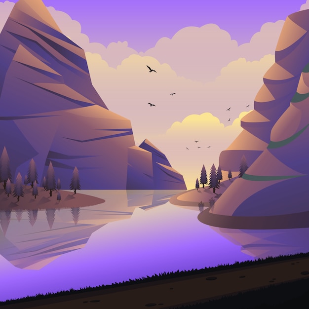 Vector paisaje montaña acantilado