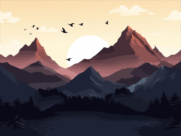 vector paisaje de montaña lago en las tierras altas