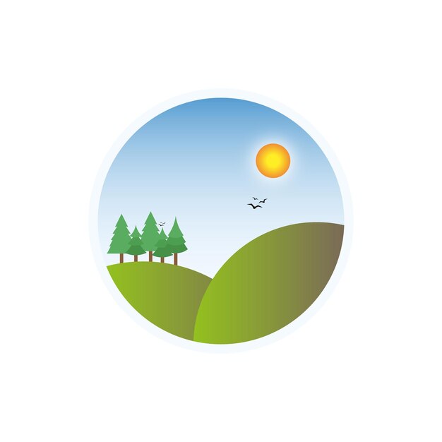 Vector de paisaje y montañas en Vector circular de marco