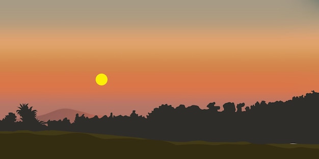 Vector de paisaje de puesta de sol para el elemento de diseño de fondo