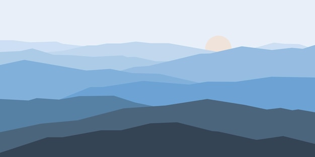 Vector de paisaje de vista de montaña azul oscuro abstracto