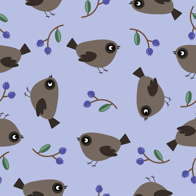 Vector pájaros bayas de patrones sin fisuras